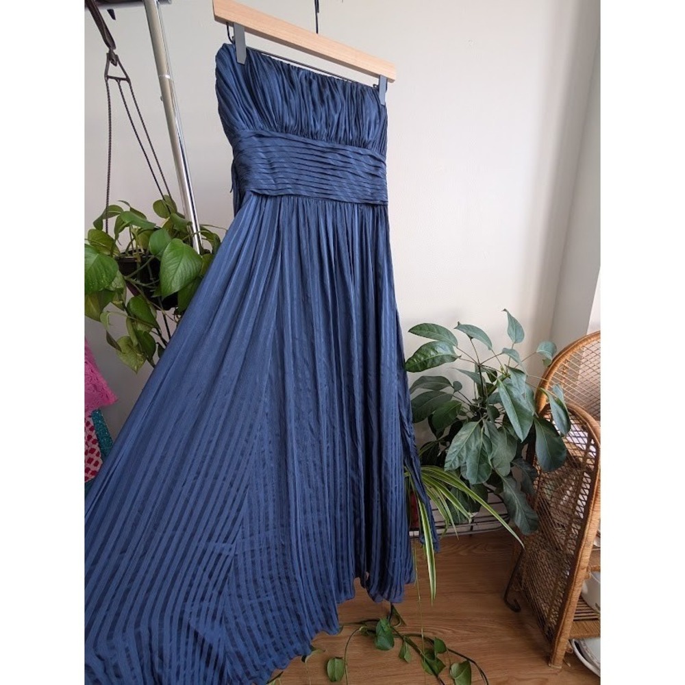 100% Silk Gown 6 twilight prom Blue chiffon Long Maxi Dress BCBG Max Azria pleat